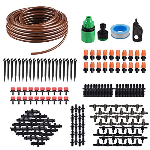 KORAM IR-D 50 Feet Blank Distribution Tubing Hose Plant Watering Irrigation Drip Kit Accessories Include Atomizing Nozzle Mister Dripper, 1/4-Inch