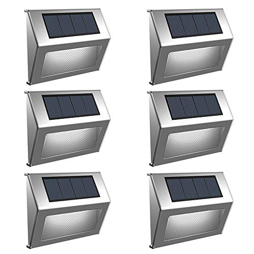 Solar Step Lights 6 Pack, EleLight Solar Powered 3 LED Outdoor Lighting Wireless Stainless Steel Bright Stair Lights for Deck, Walkway, Patio, Garden, Patio