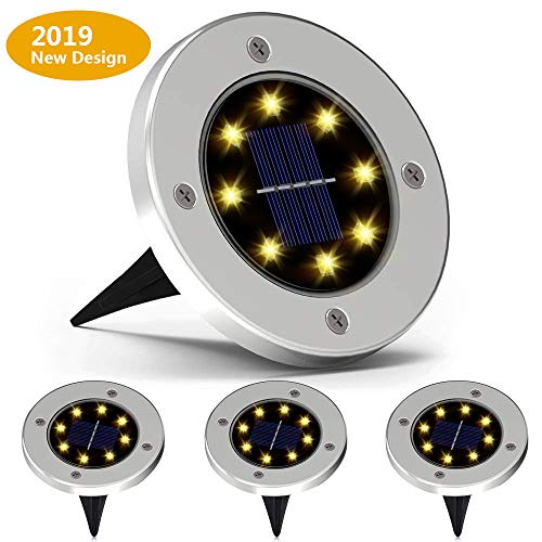 Biling Solar Ground Lights,Solar Disk Lights 8 LED Outdoor Waterproof Solar Garden Lights for Pathway Outdoor in-Ground Lawn Yard Deck Patio Walkway – Warm White (4 Pack)