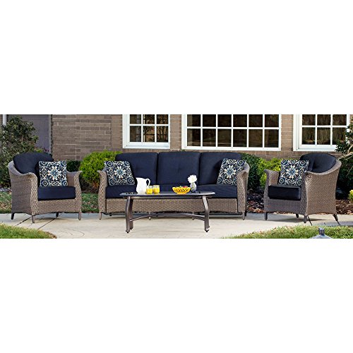 Hanover GRAMERCY4PC-NVY Outdoor Furniture Gramercy 4-Piece Wicker, Navy Blue Patio Seating Set