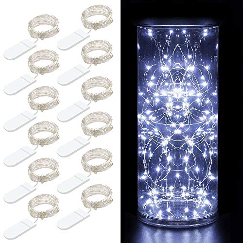 MINGER 12 Packs Fairy String Lights, 3.3FT 20 LEDs Battery Operated Jar Lights Bedroom Patio Wedding Party Christmas (Cool White)