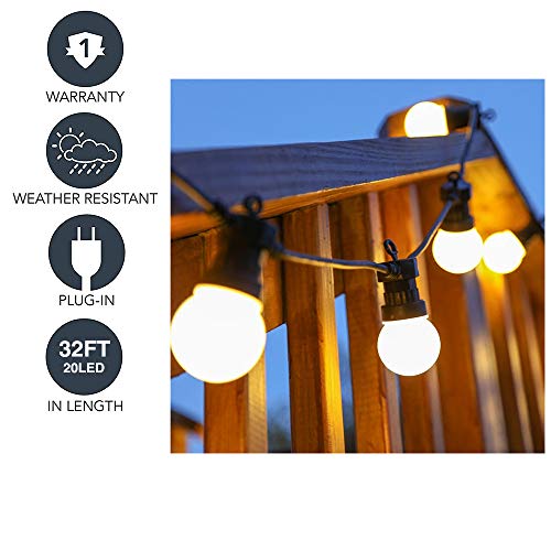 UPSTONE 32FT 20 Led Globe String Lights with Clear Bulbs,Globe Lights String,UL Certified for Indoor/Outdoor Patio Backyard Pool Pergola Market Cafe Porch Garden Marquee Letter Decor (Pearl White)