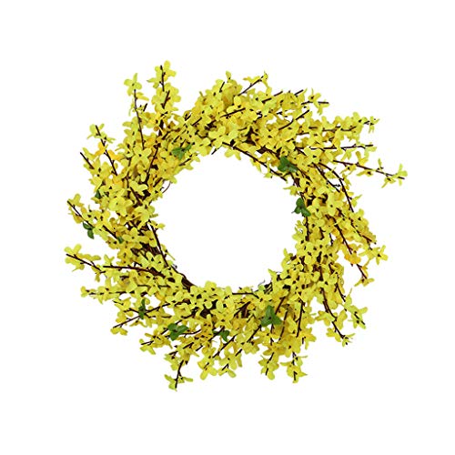 Fine Artificial Green Leaves Wreath – Fake Eucalyptus Wreath Outdoor Artificial Green Plant Wreath Simulation Green Plant Garland Home Office Decor (Yellow)