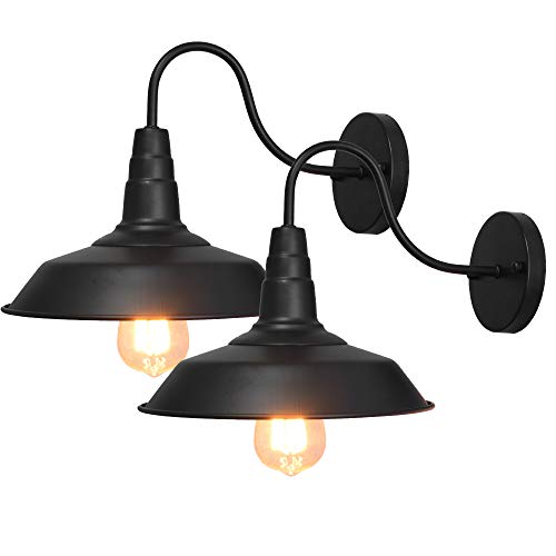 LynPon 2 Pack Black Gooseneck Barn Light Fixture Industrial Vintage Wall Sconce for Warehouse Modern Farmhouse Wall Porch Indoor Lighting