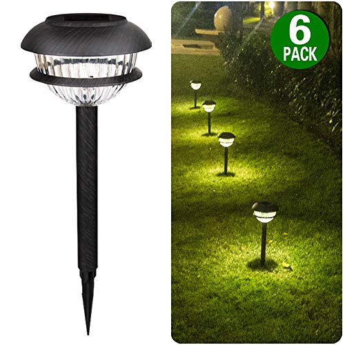 Brightown 6 Pack Solar Path Lights Auto On/Off Wireless Sun Powered Waterproof Outdoor Garden Lights for Lawn, Patio, Yard, Walkway, Driveway