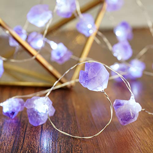 BOHON Decorative Lights Amethyst LED String Lights Battery Operated with Remote 10 ft 40 LEDs Natural Crystal String Lights for Bedroom Party Indoor Birthday Wedding Decor