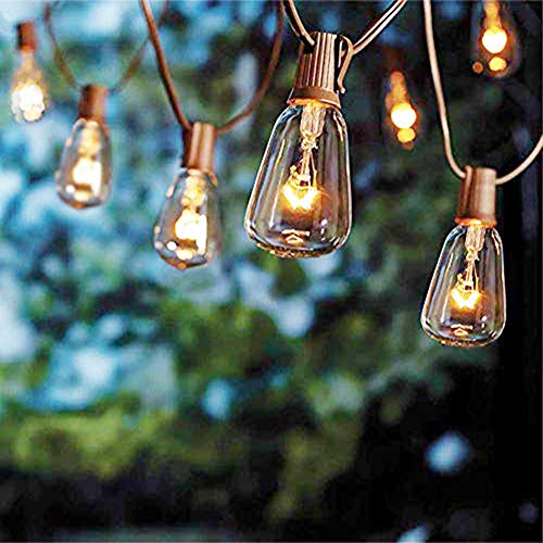 Monkeydg 25FT String Lights ST35 Outdoor Patio Edison String Lights with 27Clear Bulbs -5 Watt/120 Voltage/E12 Base -Brown Wire