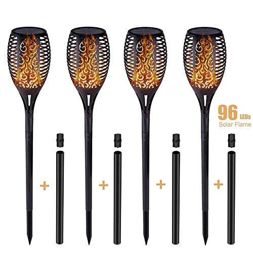 Solar Lights Outdoor Waterproof Dancing Flickering Flames Torches Lights 96 LED Landscape Decoration Lighting Dusk to Dawn Auto On/Off Solar Security Spotlight for Garden, Patio, Yard, Driveway 4 Pack