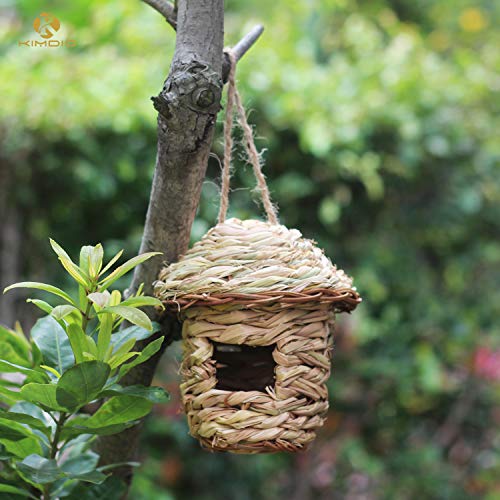 Kimdio Bird House,Winter Bird House for Outside Hanging,Grass Handwoven Bird Nest,Hummingbird House,Natural Bird Hut Outdoor,Birdhouse for Kids,Songbirds House (Mushroom)