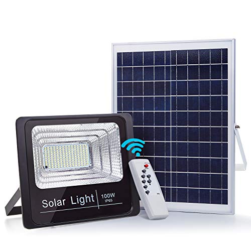 LED Solar Powered Flood Light – 100W Outdoor Waterproof Security Lights, 5100 Lumens, 6000K, Field Lighting for Yard, Garden, Pool, Basketball Court.