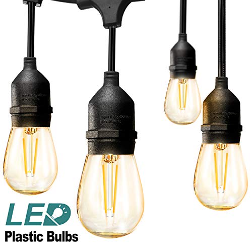 addlon LED Outdoor String Lights 48FT with 2W Dimmable Edison Vintage Plastic Bulbs and Commercial Great Weatherproof Strand – UL Listed Heavy-Duty Decorative LED Café Patio Light, Porch Market Light