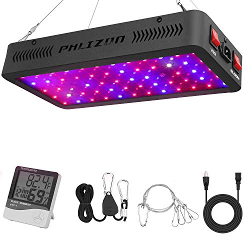 Phlizon Newest 600W LED Plant Grow Light,with Thermometer Humidity Monitor,with Adjustable Rope,Full Spectrum Double Switch Plant Light for Indoor Plants Veg and Flower- 600W(10W LEDs 60Pcs)
