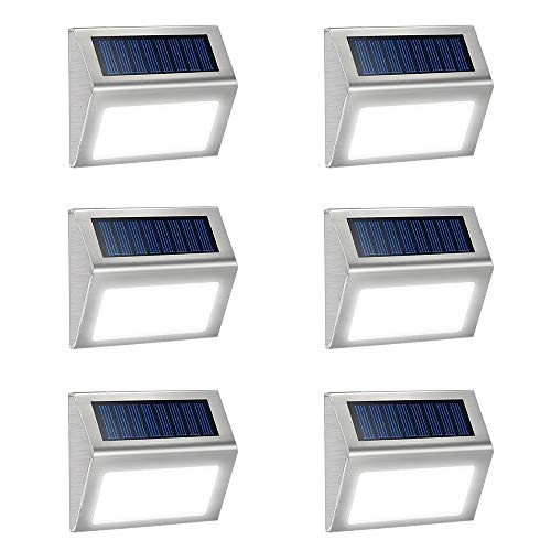 Dyxin 6 Pack Solar Deck Lights Bright 3 LED Stair Lights Auto On/Off Waterproof Stainless Steel Step Lights Outdoor Solar Lamp for Patio Walkway Garden Fences Pathway Wall Paths (White Light)