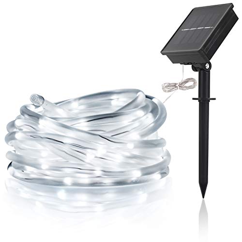 LTE Solar LED String Light Solar Powered Rope light Waterproof IP55 Cool White 6000K 33ft 100 LEDs, Decoration Light for Gardens, Patios, Homes, Parties