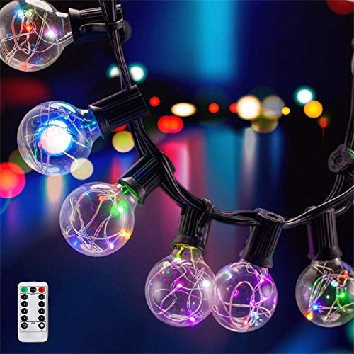 Globe String Lights, G40 25 LED Bulbs String Lights, 25FT Outdoor Patio String Lights with 8 Modes Remote Control, IP44 Waterproof Hanging Ball String Lights Backyard Lights for Wedding Birthday Decor