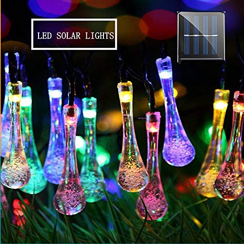 MZD8391 Solar String Lights, 30 LED Waterdrop String Lights, Waterproof Decorative String Lights for Patio, Garden, Gate, Yard, Party, Wedding (Multi-Color)