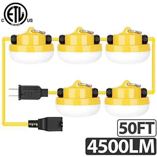 Freelicht 40W 4500LM 50FT LED Construction String Light, Ultra Bright Linkable Job Site Lighting, Non-Breakable Weatherproof Industrial Grade, ETL Certified