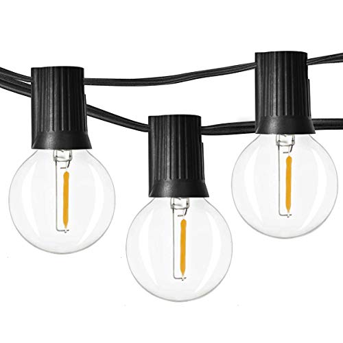Newpow 48ft LED Globe String Lights Dimmable with 25 G40 Vintage Edison LED Bulbs (2 Extra) 1W 60Lm 2500K Warm Glow for Indoor/Outdoor Decoration and lighting – Black, UL listed
