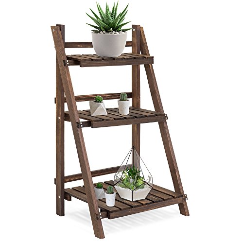 Best Choice Products 3-Tier Indoor Outdoor Multipurpose Folding Wood Plant Storage Display Rack Stand for Flowers, Succulents, Books, Pictures