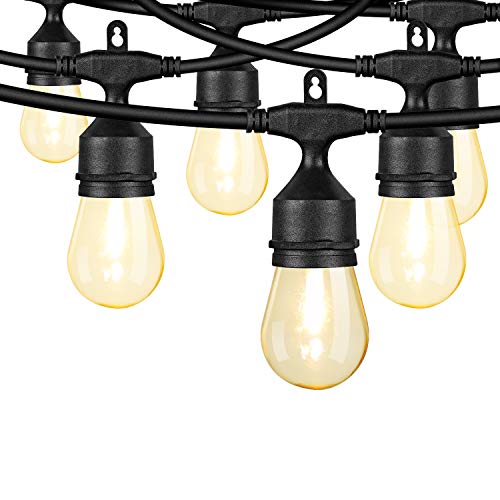 24Ft String Lights with LED Warm White Acrylic Bulbs, Patio Lights String with 12 Sockets and 14 Bulbs (2 spares), Weatherproof for Indoor/Outdoor use, Connectable Commercial Grade for Garden Deck