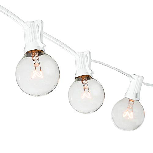 Monkeydg 100FT Globe String Lights G40 with 102 Clear Bulbs Indoor Outdoor Patio,Market,Cafe,Garden,Birthday,Wedding Backyard String Lights-5 Watt/120 Voltage/E12 Base -White Wire