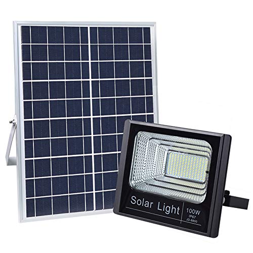100W Solar Flood Lights Outdoor, JINDIAN 196 LEDs IP67 36000mAH 5m Wire Solar Flood Lights with Remote Control for Sign, Basketball Field, Yard, Garden, Gutter, Pathway Street Area Lighting (1PACK)