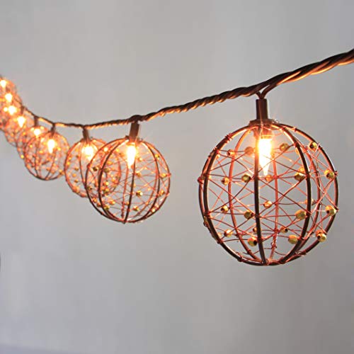 MYHH-LITES Outdoor Patio String Lights, 10 Mini Bulbs with Beaded Copper Wire Ball Style, UL Listed Connectable Weather-Resistant Indoor/Outdoor Decor Light for Home Pergola Garden Party Backyard