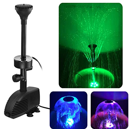 COODIA 660GPH(2500L/H, 110V/45W) Submersible Pump Pond Fountain with Inside Filter and RGB Colorful LED Light, Multiple Water Fountain Spray Nozzles Kit for Garden PondIndoor and Outdoor Landscape