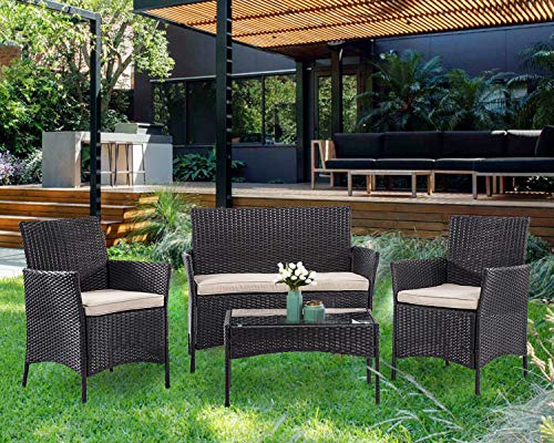 FDW Wicker Patio Furniture 4 Piece Patio Set Chairs Wicker Sofa Outdoor Rattan Conversation Sets Bistro Set Coffee Table for Yard or Backyard