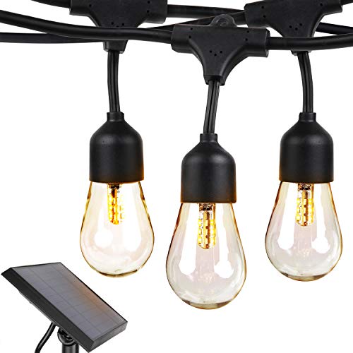 Brightech Ambience Pro -Waterproof Solar LED Outdoor String Lights – Hanging 1.5W Vintage Edison Bulbs 27 Ft Commercial Grade Patio Lights Bistro Ambience In Your Backyard, On Your Porch – Warm White