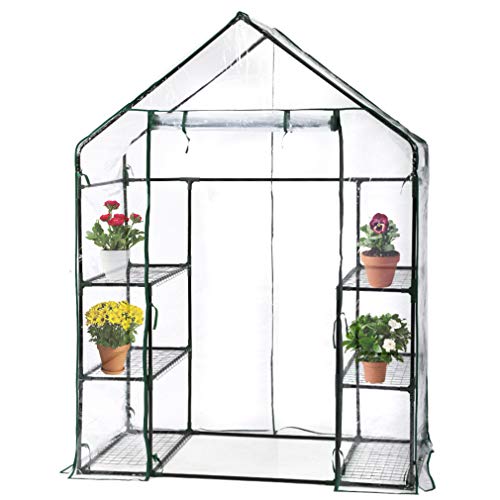FDW Portable Mini Indoor/Outdoor Greenhouse 4.9′ L x 2.4’W x6.4’H Plant Shelves Tomato Herb Canopy Winter Walk-in Green House for Patio