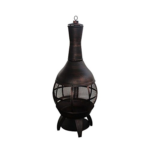 55.5 in. Portable Cast Iron Chimenea Outdoor Wood Burning Natural Gas Fireplace in Antique Bronze Finish