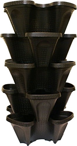 Large 5 Tier Vertical Garden Tower – 5 Black Stackable Indoor / Outdoor Hydroponic and Aquaponic Planters (24 Quart Tower – 13x13x26)