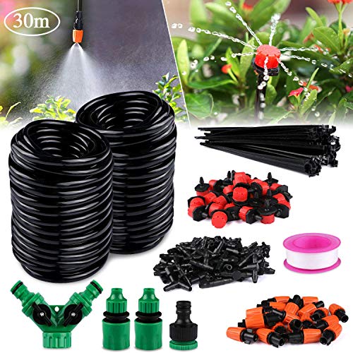 Philonext Drip Irrigation,100ft /30M Garden Irrigation System, Adjustable Automatic Micro Irrigation Kits,1/4″ Blank Distribution Tubing Hose Suit for Garden Greenhouse, Flower Bed,Patio,Lawn (30M)