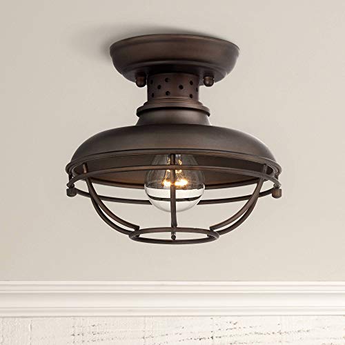 Franklin Park Rustic Outdoor Ceiling Light Fixture Bronze 8 1/2″ Caged for Exterior Entryway Porch – Franklin Iron Works