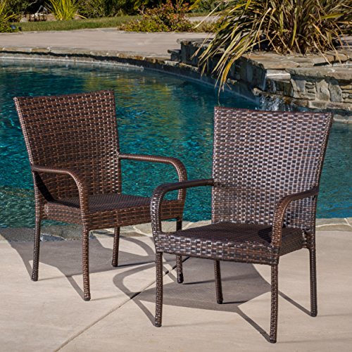 Christopher Knight Home 278771 Set of 2 Stackable Outdoor Brown Wicker Dining Chairs