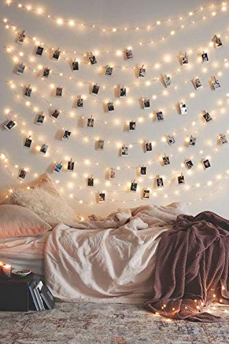 Photo Clip String Lights 17Ft – 50 LED Fairy String Lights with 50 Clear Clips for Hanging Pictures, Photo String Lights with Clips – Perfect Dorm Bedroom Wall Decor Wedding Decorations