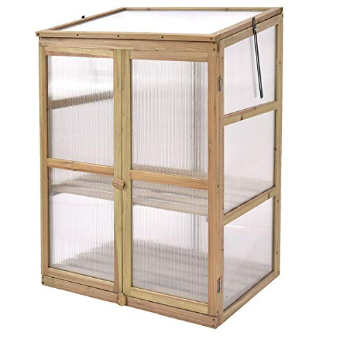 Giantex Garden Portable Wooden Cold Frame Greenhouse Raised Flower Planter Protection (30.0″X22.4″X42.9″)