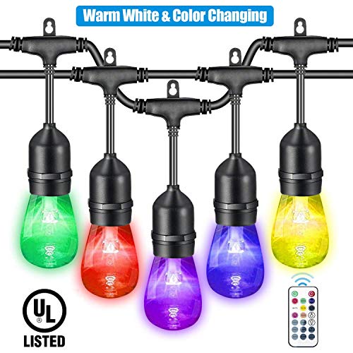 VAVOFO 48FT Warm White & Color Changing Cafe String Lights, Dimmable LED Heavy Duty Hanging Patio String Lights Outdoor Indoor, Commercial Grade, Waterproof, Wireless, UL Listed