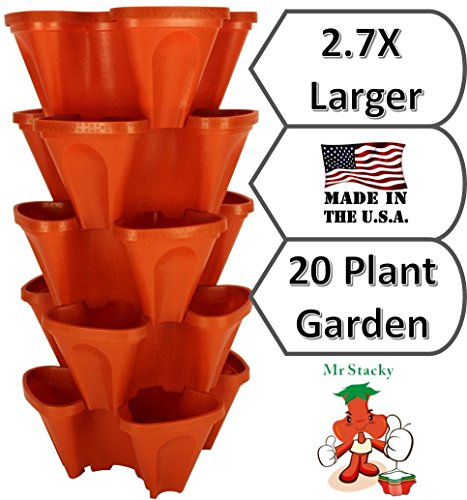 LARGE Vertical Gardening Stackable Planters by Mr. Stacky – Grow More Using Limited Space And Minimum Effort – Plant. Stack. Enjoy. – Build Your Own Backyard Vertical Garden – DIY Stacking Container System – For Growing Strawberry, Tomato, Pepper, Cucumber, Herbs, Lettuce, Greens, & Much More – Indoor or Outdoor – Stackable Pots (5)