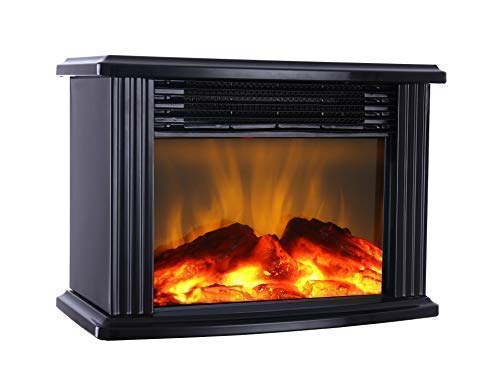 DONYER POWER 14″ Mini Electric Fireplace Tabletop Portable Heater, 1500W, Black Metal Frame,Room Heater,Space Heater