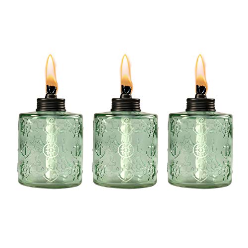 TIKI Brand  1118129 Set Sail Glass Table Torch 3-Pack 5.5-inch, Green