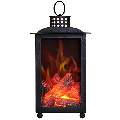 Lanterns Decorative with Flickering Flameless LED Lights,7.6” Vintage Hanging Lanterns Battery Powered,Rustic Indoor Antique Black Fireplace Lantern,Decor for Table Halloween Garden Patio Porch