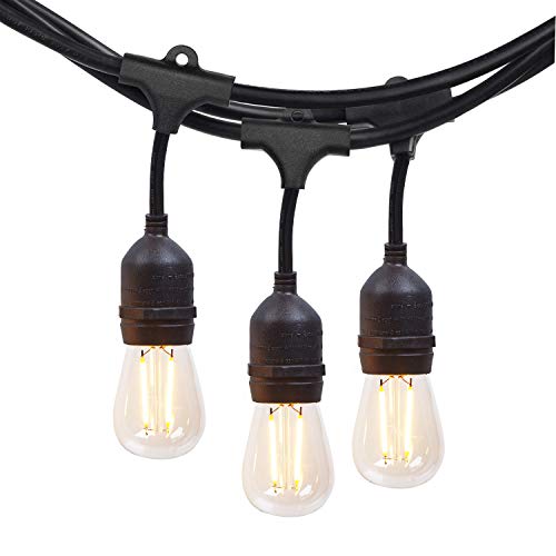 NIOSTA 24Ft Outdoor Hanging String Lights with 12 Dimmable LED Vintage Bulbs Commercial Grade Strand for Market Cafe Bistro Patio Party Tent Porch Garden -Blk