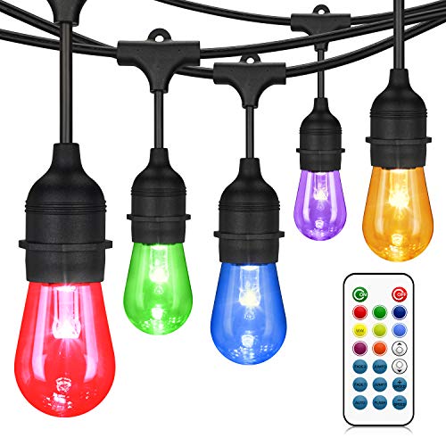 Mlambert 48FT Color Changing Outdoor String Lights,RGB Cafe LED String Lights with 16 S14 Shatterproof Edison Bulbs, Commercial Grade Dimmable String Lights for Patio Backyard Garden