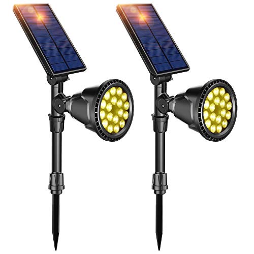 DBF Solar Lights Outdoor, Latest 18 LED Waterproof Solar Spotlights Solar Landscape Lights Auto On/Off Wall Light Landscape Lighting for Garden Yard Pathway Driveway Pool, Pack of 2 (Warm White)