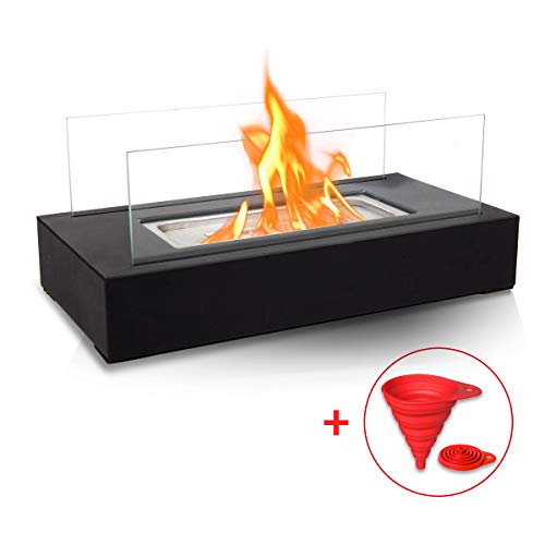 BRIAN & DANY Ventless Tabletop Portable Fire Bowl Pot Bio Ethanol Fireplace Indoor Outdoor Fire Pit in Black w/Fire Killer and Funnel