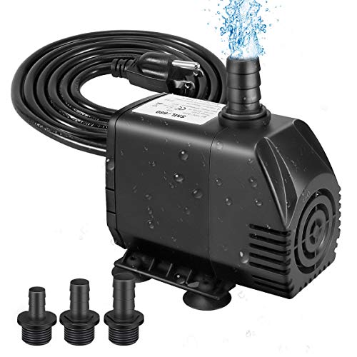 Winkeyes 800GPH Fountain Pump, 70W Outdoor Fountain Pump with Anti Dry Burning, Ultra Quiet Submersible Pond Pump with 10ft High Lift, 5.9ft Power Cord, 3 Nozzles
