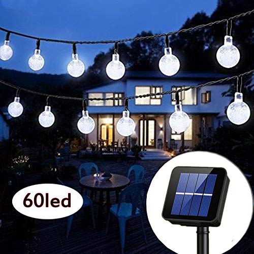 Solar String Lights Globe 33 Feet 60 Crystal Balls Waterproof LED Fairy Lights 8 Modes Outdoor Starry Lights Solar Powered String Light for Garden Yard Home Party Wedding Decoration (Cool White)