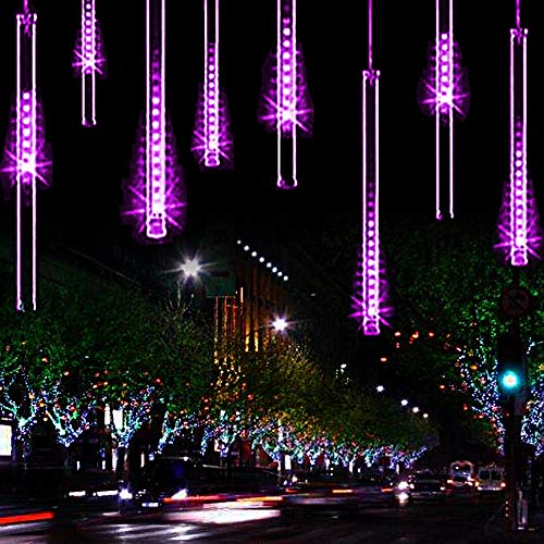 YSIM Meteor Shower Rain Lights,Ultra Bright Romantic Lights for Party, Wedding, Christmas, etc.11.8inch 8 Tubes(Purple)